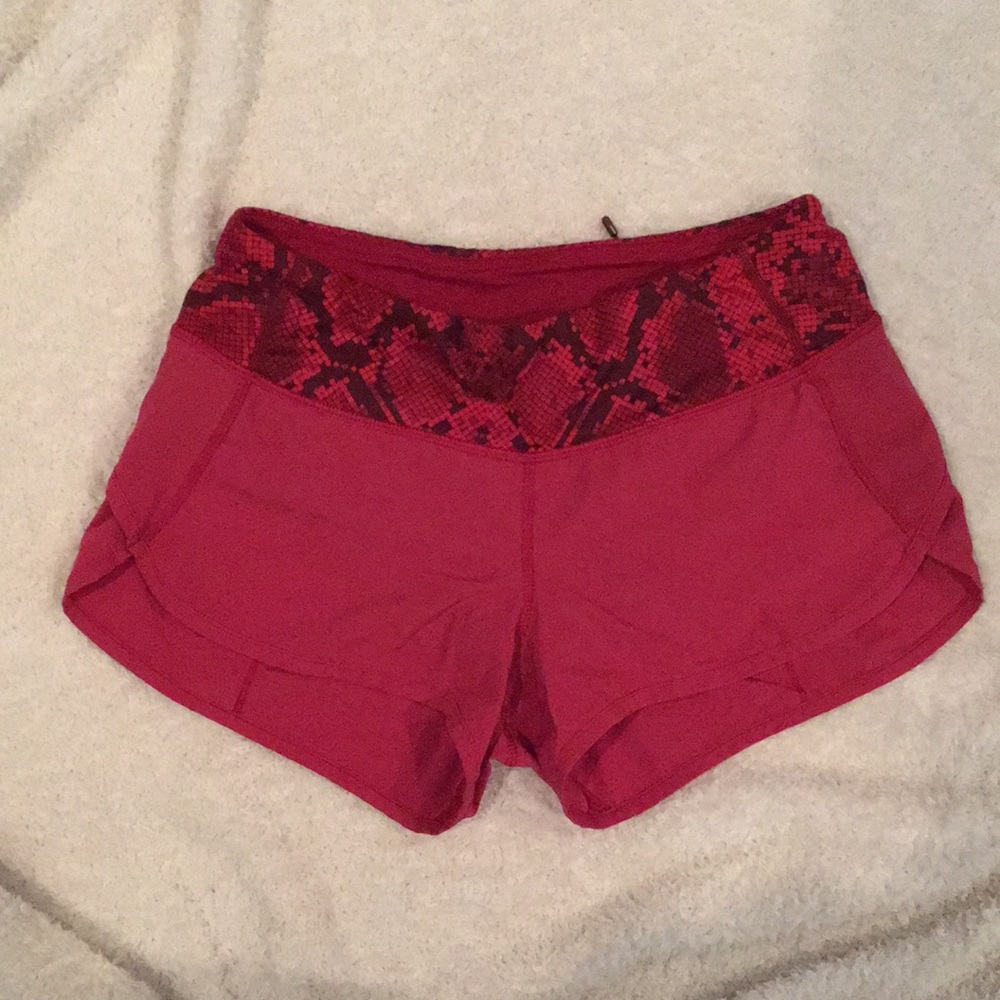 Red lululemon snakeskin tracker shorts